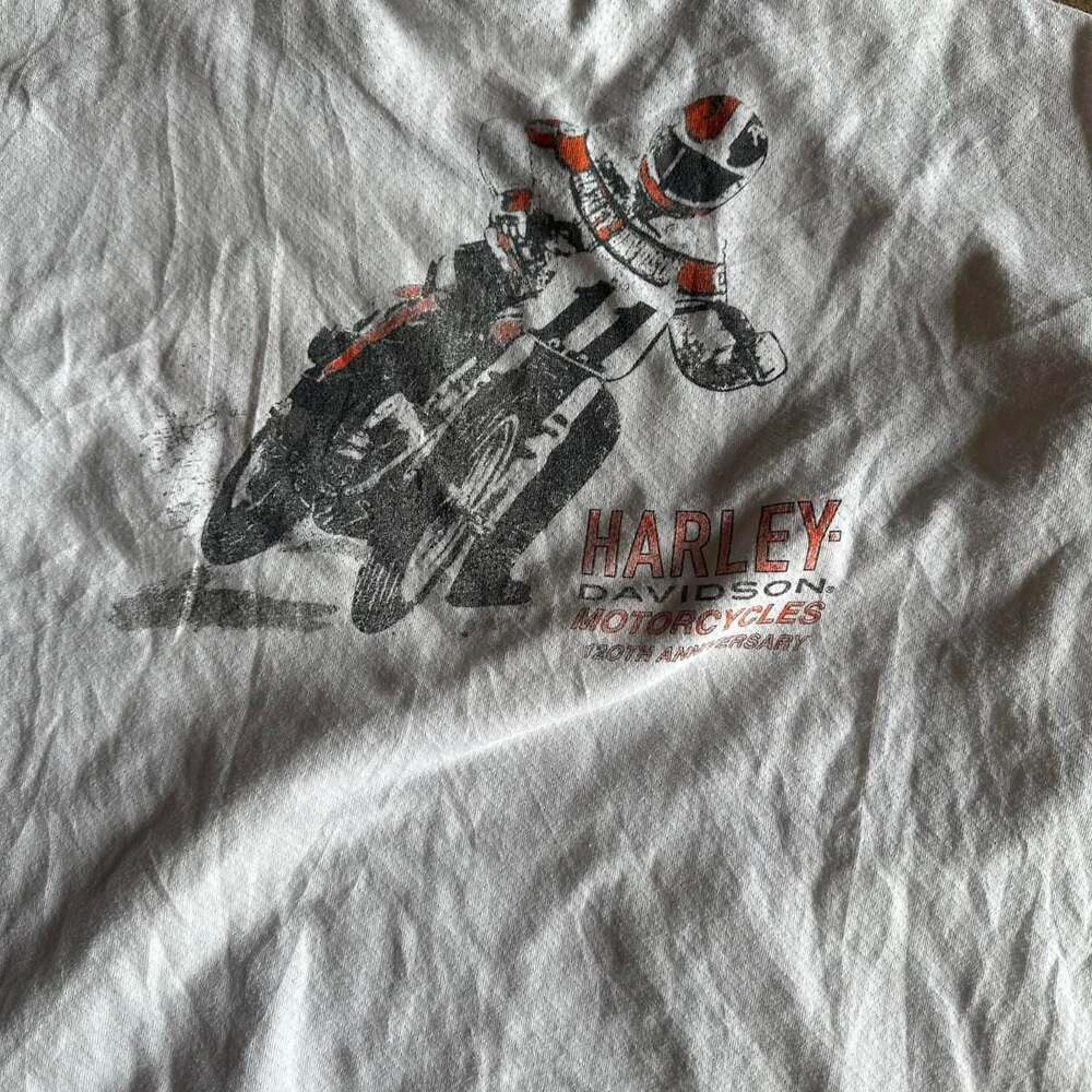 Vintage 90's Harley Davidson 120th Anniversary Single Stitch Ringer Tee, XL